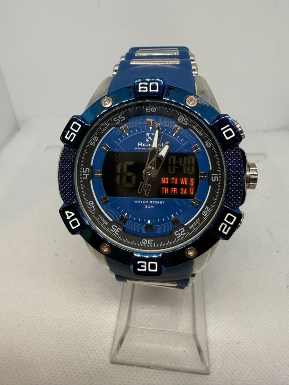 Readeel Men's Analog-Digital Dual Display Blue Resin Sport Watch Date Display